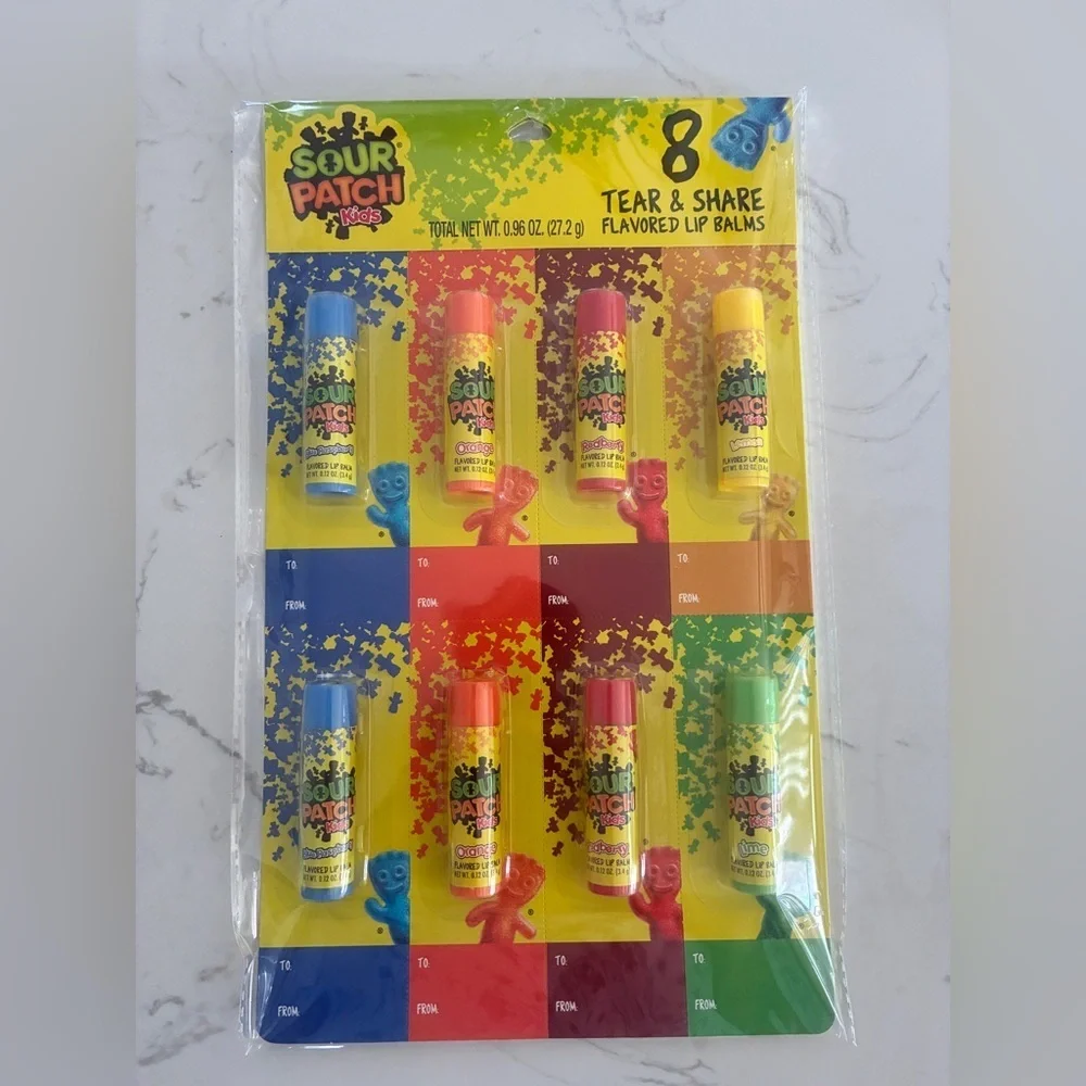 Sour Patch Kids 8-Piece Flavored Lip Balm Set – Tear & Share – New